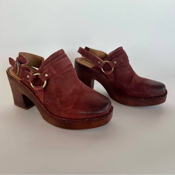 BORN Hudson Dark Red Distressed Slingback Mule Clog Size 8 - Picture 1 of 16